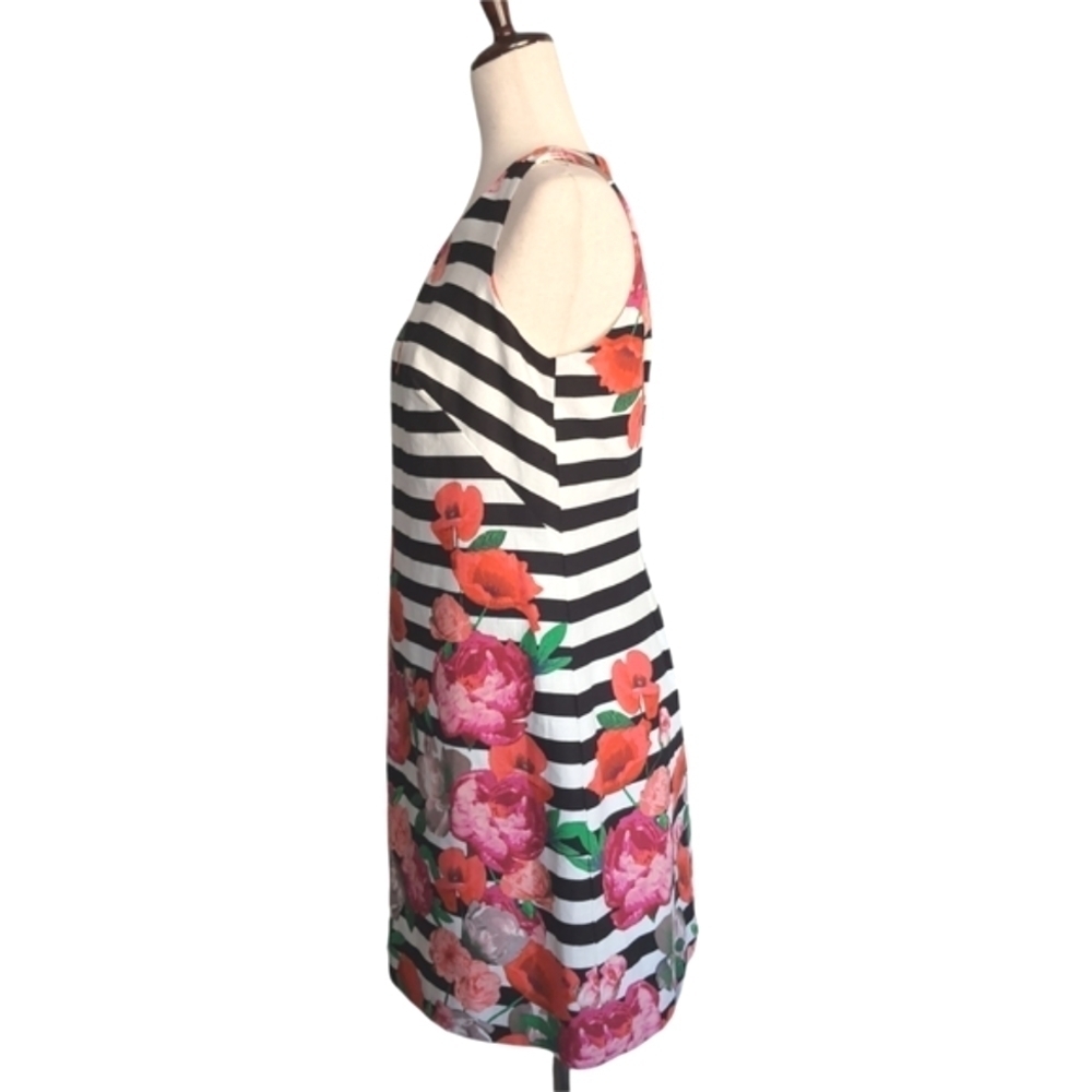 Sleeveless Sheath Dress Womens 6 Floral Striped Black and White Spring Party - Picture 7 of 12